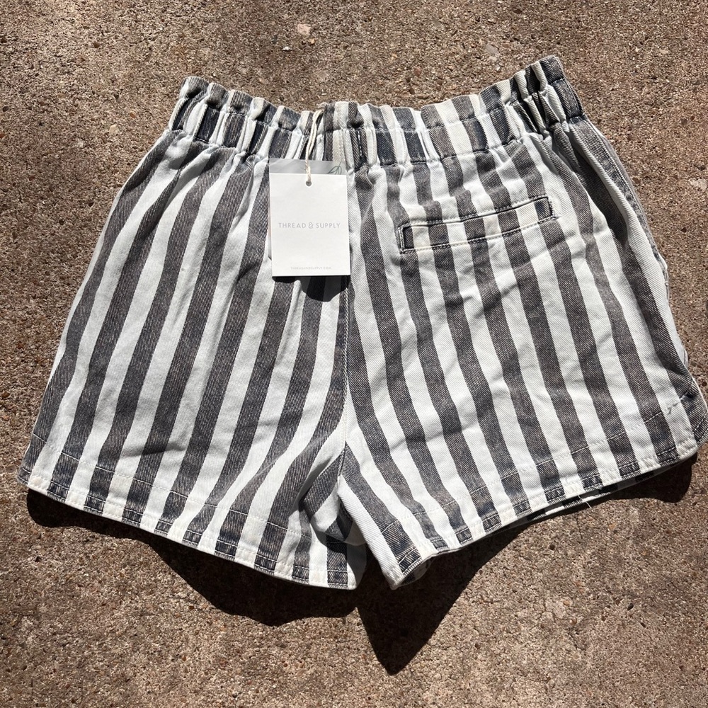 Thread & Supply High Waist Striped Shorts - Black and White
